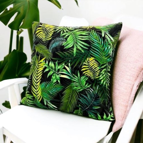 Welurowa poszewka z motywem zielonych liści
