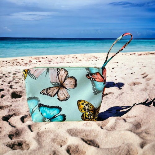 kosmetyczka miętowa z motylkami