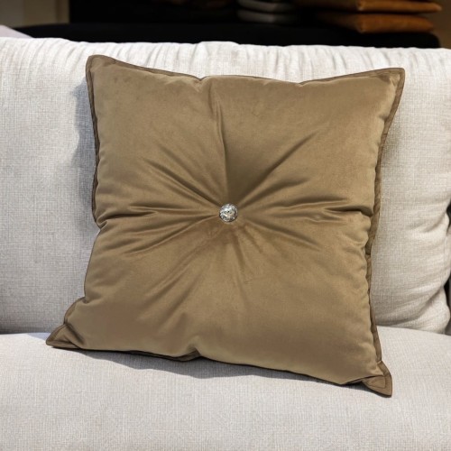 Beżowa Poduszka Glamour z Kryształowym Guzikiem