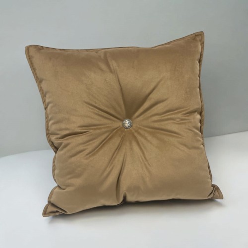 Beżowa Poduszka Glamour z Kryształowym Guzikiem