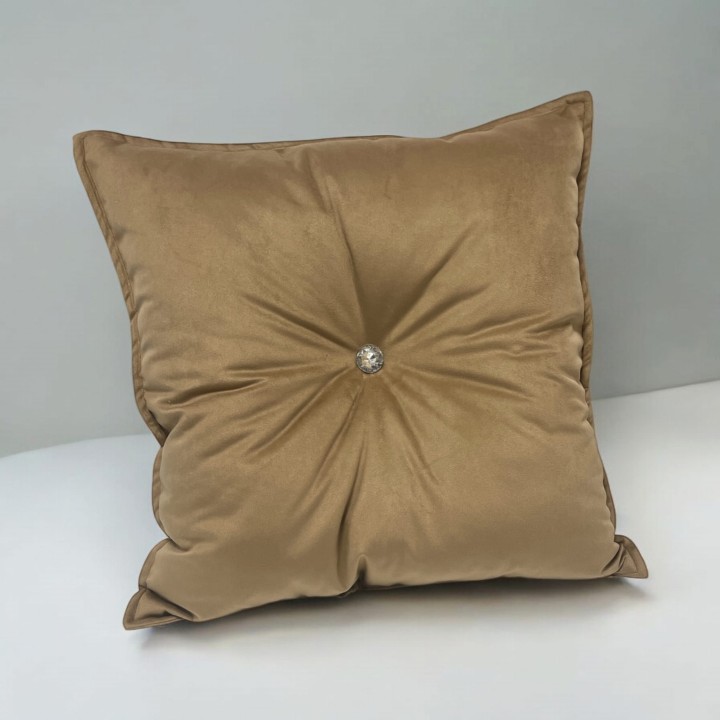 Beżowa Poduszka Glamour z Kryształowym Guzikiem