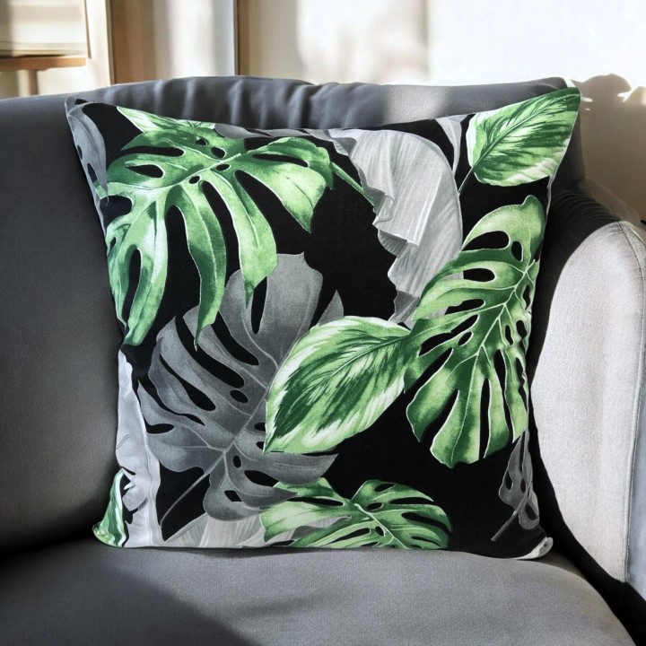 Bawełniana poszewka na poduszkę z motywem liści monstery