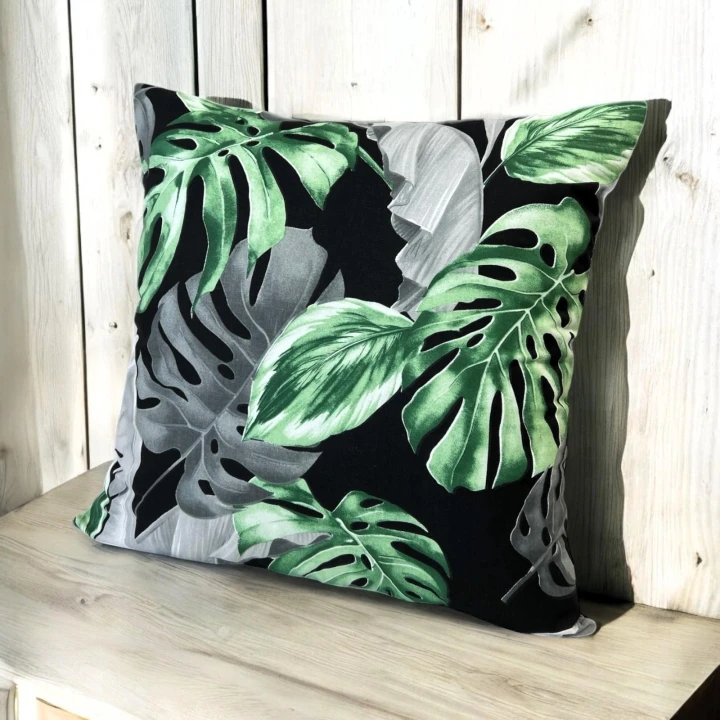 Bawełniana poszewka na poduszkę z motywem liści monstery