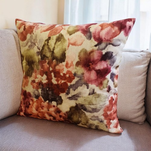 welurowa poszewka na poduszkę kwiatowy wzór jesienne barwy