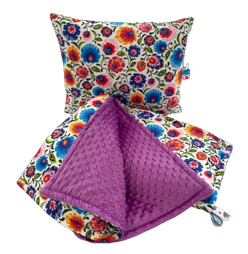 Kocyk dziecięcy z poduszką – minky i bawełna 100×135, podusia 40×50