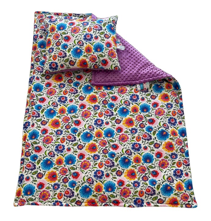Kocyk dziecięcy z poduszką – minky i bawełna 100×135, podusia 40×50