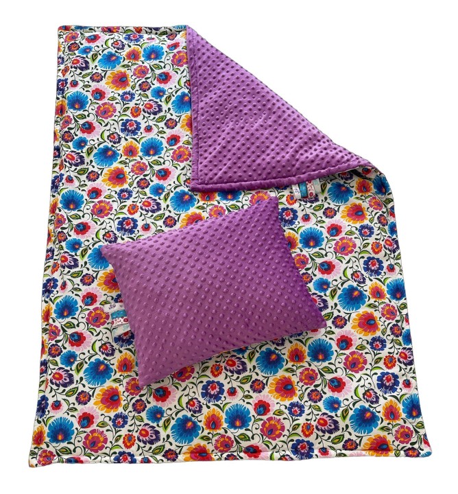 Kocyk dziecięcy z poduszką – minky i bawełna 100×135, podusia 40×50