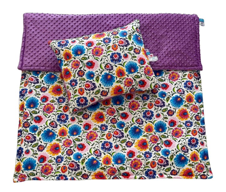 Kocyk dziecięcy z poduszką – minky i bawełna 100×135, podusia 40×50