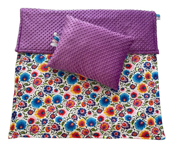 Kocyk dziecięcy z poduszką – minky i bawełna 100×135, podusia 40×50