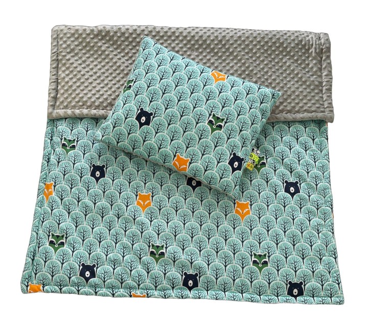 Kocyk dziecięcy z poduszką – minky i bawełna 100×135, podusia 40×50