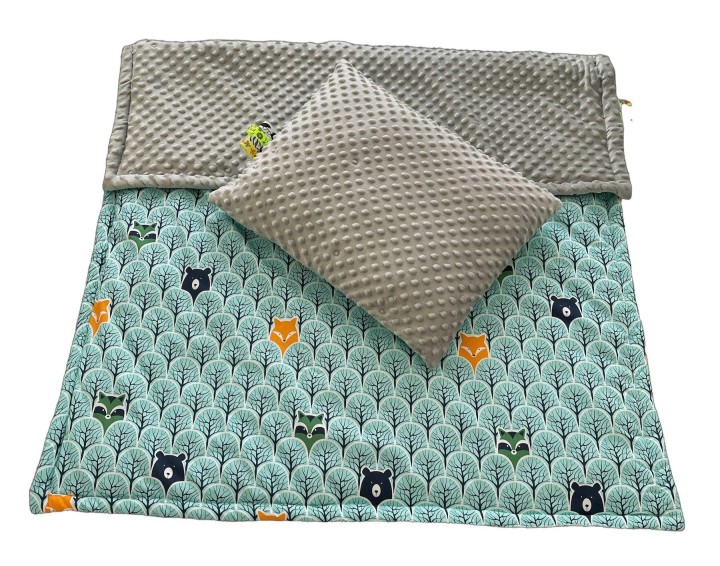 Kocyk dziecięcy z poduszką – minky i bawełna 100×135, podusia 40×50