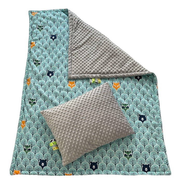 Kocyk dziecięcy z poduszką – minky i bawełna 100×135, podusia 40×50