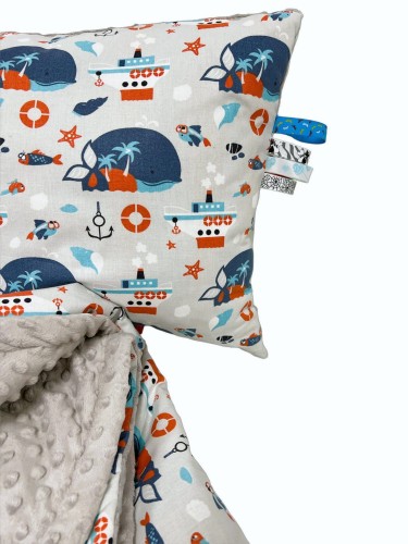 Kocyk dziecięcy z poduszką – minky i bawełna 100×130, podusia 40×50