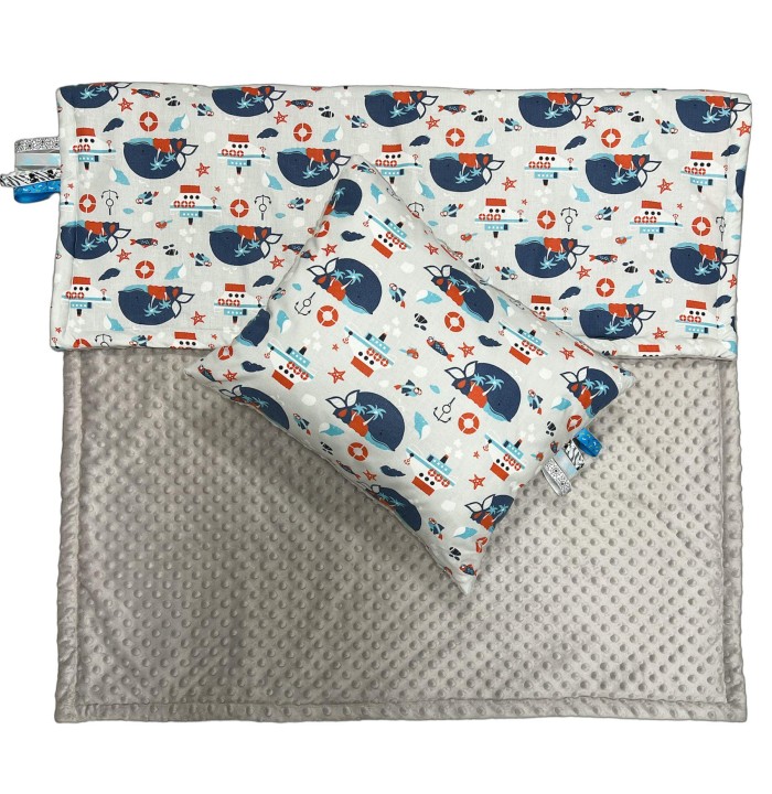 Kocyk dziecięcy z poduszką – minky i bawełna 100×130, podusia 40×50