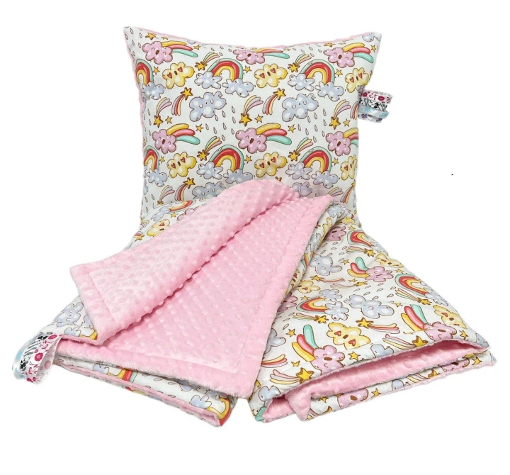 Kocyk dziecięcy z poduszką – minky i bawełna 100×130, podusia 40×50
