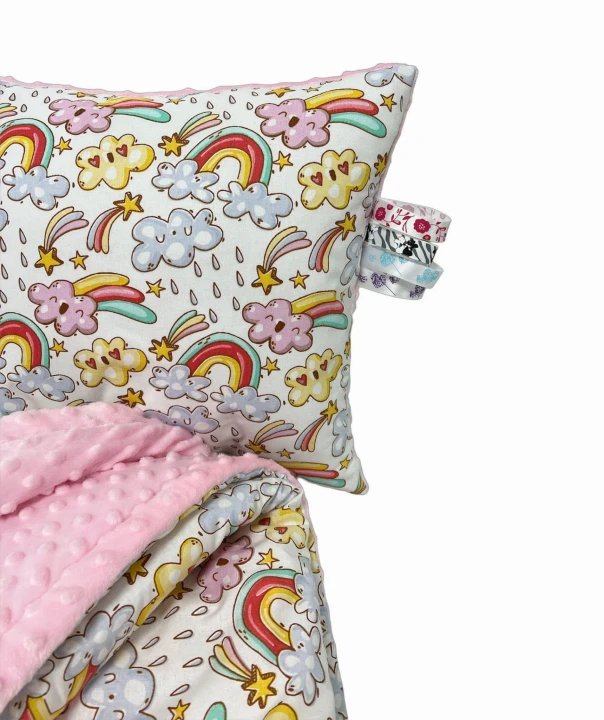 Kocyk dziecięcy z poduszką – minky i bawełna 100×130, podusia 40×50