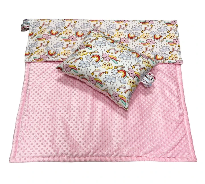 Kocyk dziecięcy z poduszką – minky i bawełna 100×130, podusia 40×50