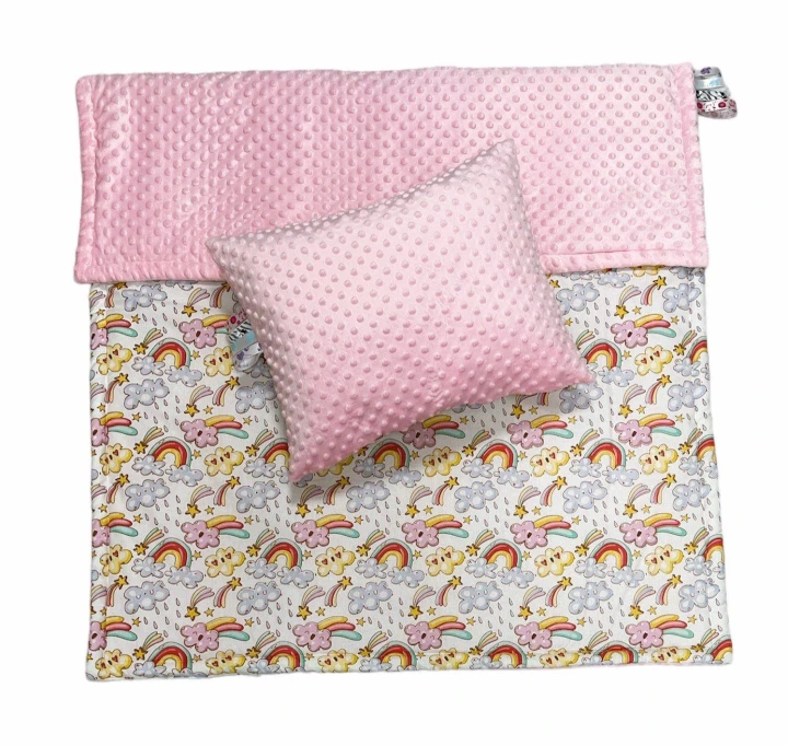 Kocyk dziecięcy z poduszką – minky i bawełna 100×130, podusia 40×50