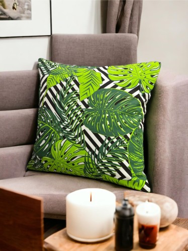 Bawełniana poszewka z motywem tropikalnym z pasami