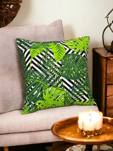 Bawełniana poszewka z motywem tropikalnym z pasami