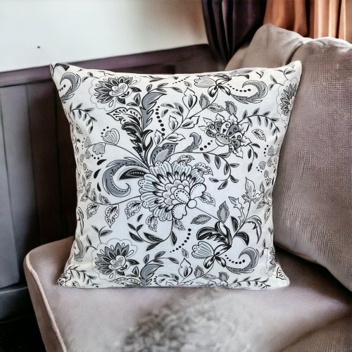 Bawełniana poszewka folklor szary na białym tle