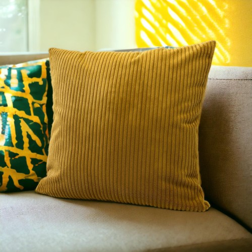 Musztardowa poszewka dekoracyjna w prążki